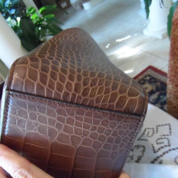 Michael Kors Collection Brown/Tan Croc Embosed Leather Large Tote Handbag - Picture 11 of 16